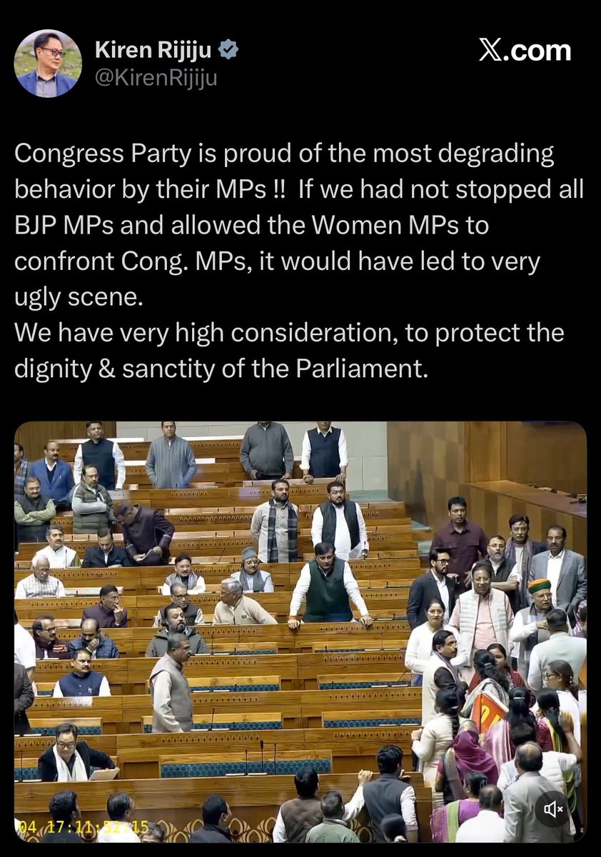 🚨 Parliament me tense moment!

— Kiren Rijiju ne video share karke kaha situation “very ugly scene” ban sakti thi for PM Narendra Modi

— House me heated exchanges ke baad political temperature high

— Video viral, log pooch rahe hain Parliament me itna tension kyun?

Politics