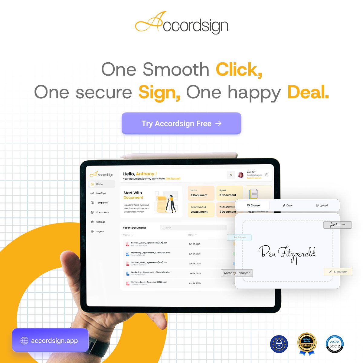 SeedDataSystems's tweet image. One smooth click.
One secure sign.
One happy deal. ✍️

Fast, secure e-signatures for modern teams.

#AccordSign #ESignature #DigitalSigning #CloseDealsFaster