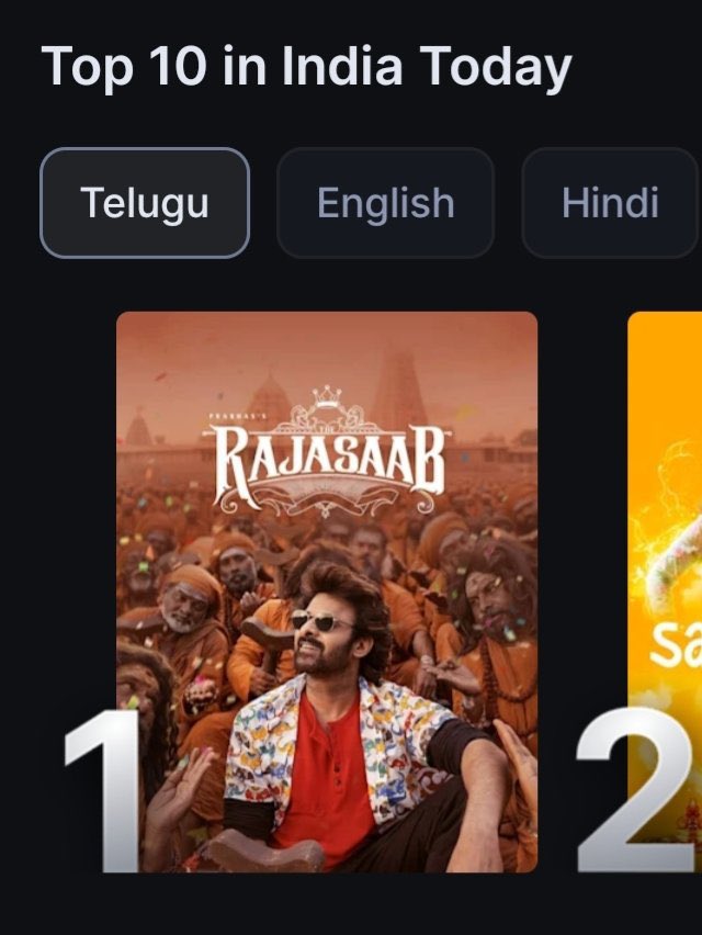 #TheRajaSaab is dominating OTT trending No.1 in Telugu, Tamil &amp; Kannada on Jio Hotstar with Malayalam at No.2.

Meanwhile #Prabhas gears up for big projects like #Spirit, #Fauzi, #Kalki2 &amp; #Salaar2.