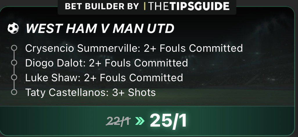 thetipsguide's tweet photo. 25/1 West Ham v Man Utd Boost 🤞🏼

Here 👉 https://t.co/6lCMenW7Ai

Price subject to change.

18+ https://t.co/I7793XHtYh #AD T&amp;Cs apply https://t.co/Hsp6nDGrZI