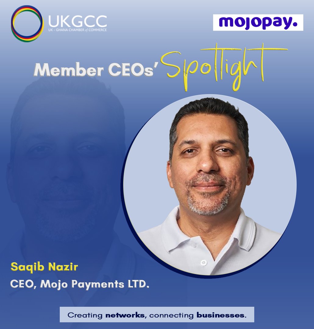 On today’s spotlight, Saqib Nazir, CEO of <a href="/mojopaymentsltd/">Mojo Payments Ltd</a>, <a href="/UKGCC_ACCRA/">UK Ghana Chamber of Commerce</a> member company.

Saqib is advancing digital innovation and financial inclusion across Africa.

We are proud to spotlight leaders creating impact. Stay tuned for more stories.

#UKGCC #Fintech #Spotlight