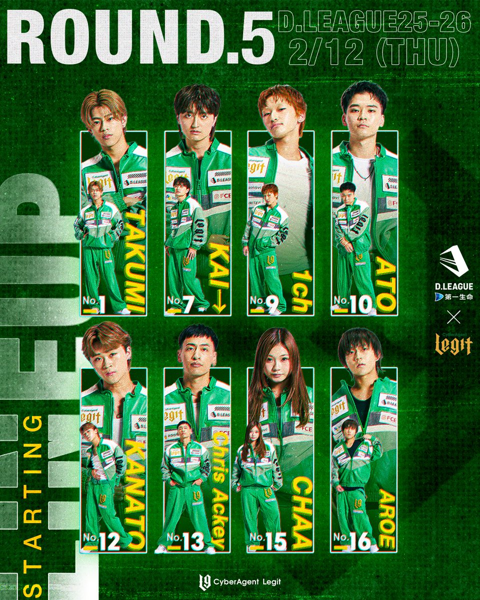 D.LEAGUE 25-26 SEASON ROUND.5 STARTING LINEUP】 #01 TAKUMI