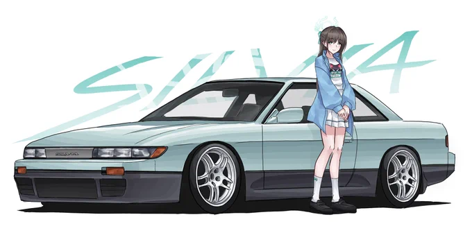 #私はこういう絵を描いています ブルアカのキャラと車だったりバイクだったりを描いてます!