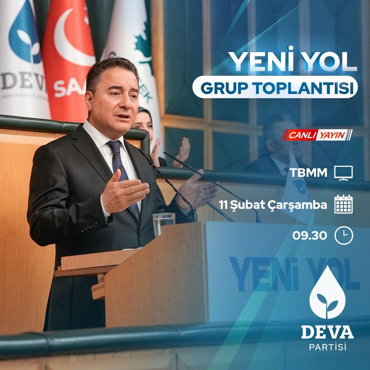 Yarın saat 9.30’da Türkiye Büyük Millet Meclisi'nde Yeni Yol Grup Toplantımızı gerçekleştireceğiz.

Açıklamalarımı sosyal medya hesaplarımdan takip edebilirsiniz.