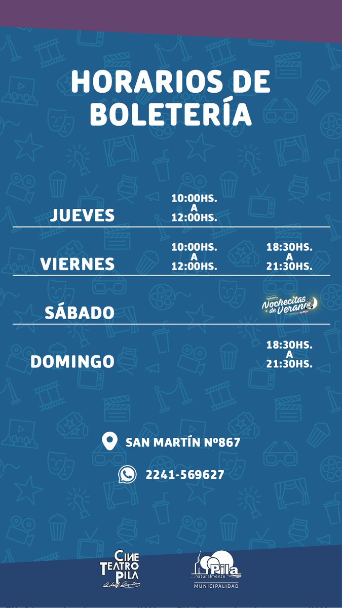 🎬🍿 CARTELERA COMERCIAL 🍿🎬

🎥 "Goat: La cabra que cambio el juego" ATP

🎥 "La dicha en movimiento" ATP

🎟️ Entradas a la venta en boleteria a partir del jueves! 🎟️

👉🏻 Reservas telefónicas por WhatsApp hasta el Sábado 📱

No te lo pierdas!

<a href="/MunicipioPila/">Municipalidad Pila</a>