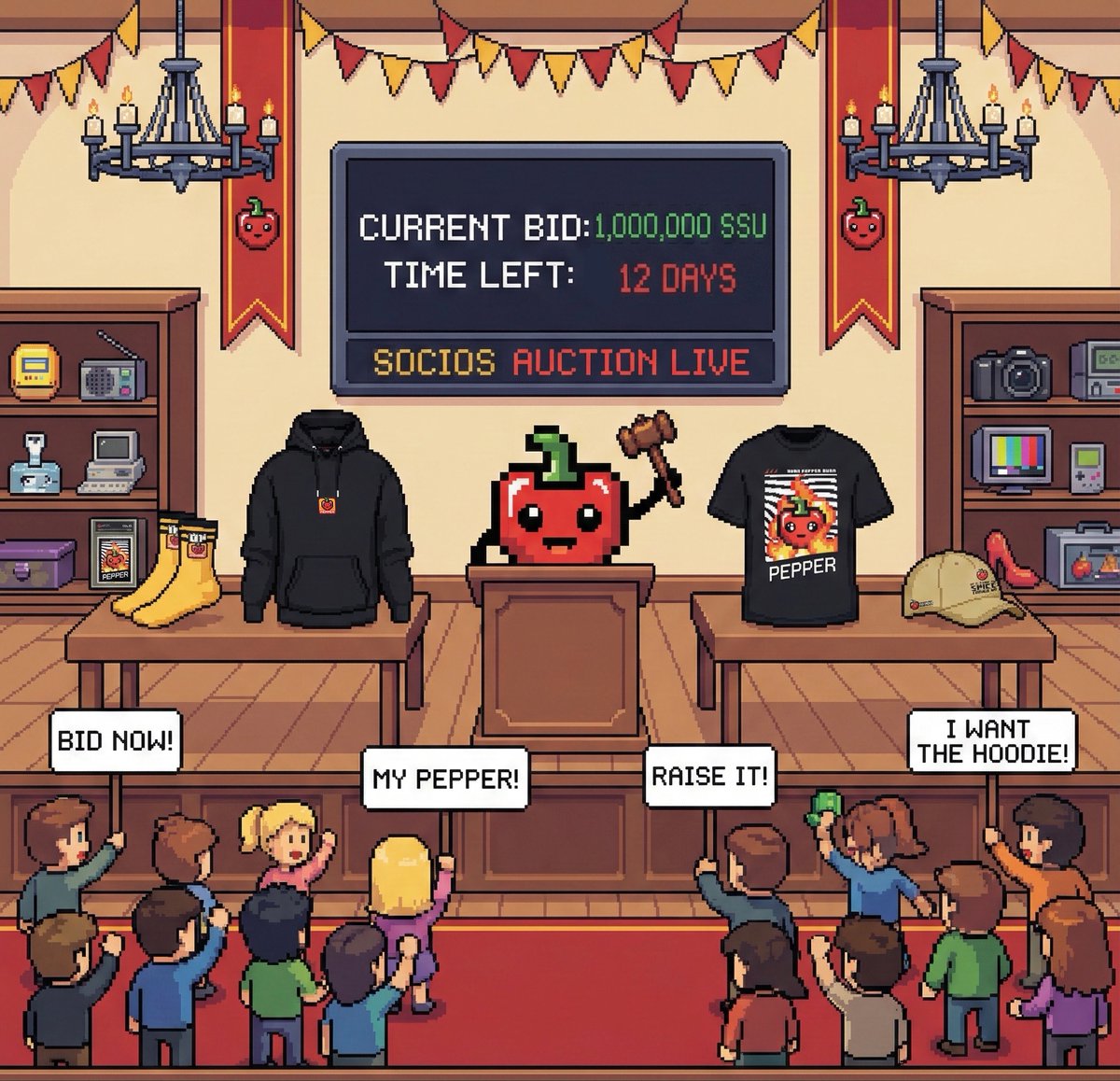PepperChain's tweet image. 1,000,000 SSU?! 🤯

Someone is NOT playing around! The bidding war for the Legendary $PEPPER Merch Pack is heating up on @socios. 🔥

The gavel is waiting... Do you have enough $SSU to claim the throne? 🔨👑

⏳ Time left: 12 Days. Make your move! 🌶️