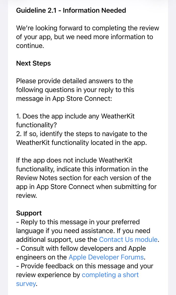 yyscycy's tweet image. RouteX 被拒，Apple 审核说需要每次备注没有使用 WeatherKit 说明，App 使用了 WeatherKit 必定可以检测出来，感觉有点乱审核了，之前从没出现这问题🤣🤣

虽然我也知道使用 WeatherKit 需要在 App 中说明数据来源，但没有使用让我备注声明🤣🤣 #AppleDeveloper #iOSDeveloper