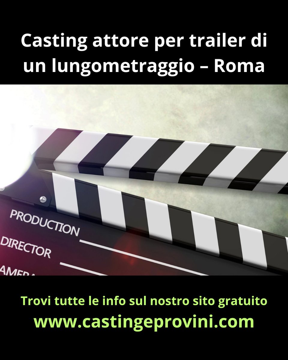 Casting attore per la realizzazione di un trailer di un lungometraggio con la regia di Matteo Bocchi. Il lavoro è retribuito, la zona geografica di riferimento è Roma, luogo delle riprese tra il 10 e il 13 Marzo 2026. Link per tutte le info: castingeprovini.com/casting-attore…