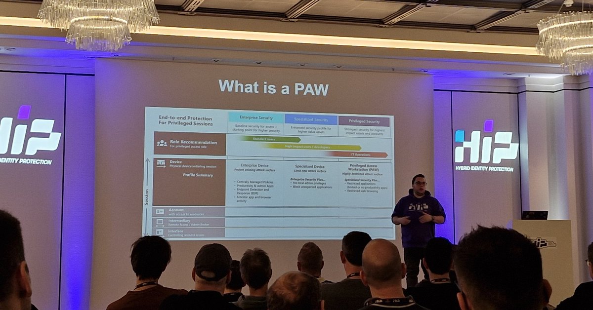 Next in <a href="/HIPConf/">Hybrid Identity Protection</a>: <a href="/ti_stock/">Tim | #Entra #Identity #ZeroTrust</a> shares PAW implementation tips