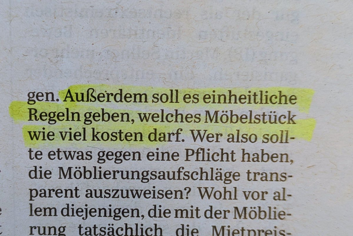 Um die Regulierung des möblierten Vermietens zu kontrollieren, werden wir wohl eine Möbelpreisgenehmigungsbehörde brauchen.
