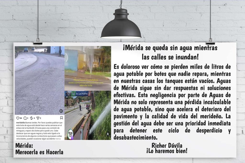 La paradoja de Mérida: la ciudad se inunda en botes de agua potable mientras los hogares permanecen secos. Miles de litros se pierden en las calles ante la inacción de @AguasDeMerida. Es un crimen que el vital líquido se desperdicie así mientras el pueblo padece.