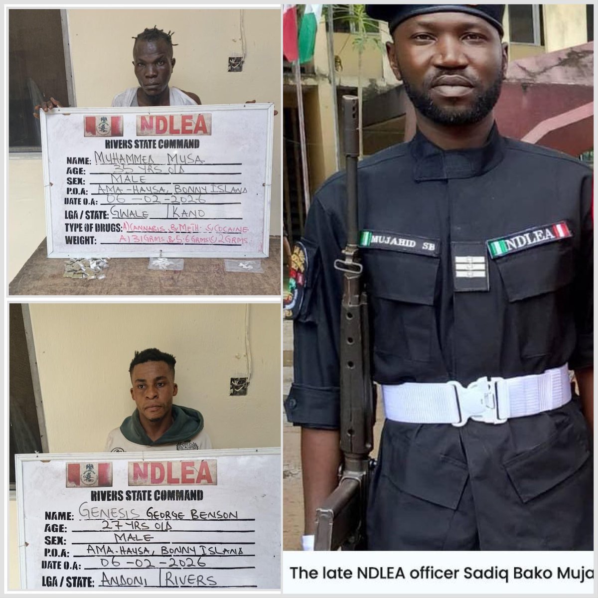 Marwa mourns fallen officer as NDLEA arrests 6 suspects in bloody Bonny Island raid

 -Recovers cache of cocaine, heroin, methamphetamine, skunk, tramadol

Read more at:
ndlea.gov.ng/news/marwa-mou…