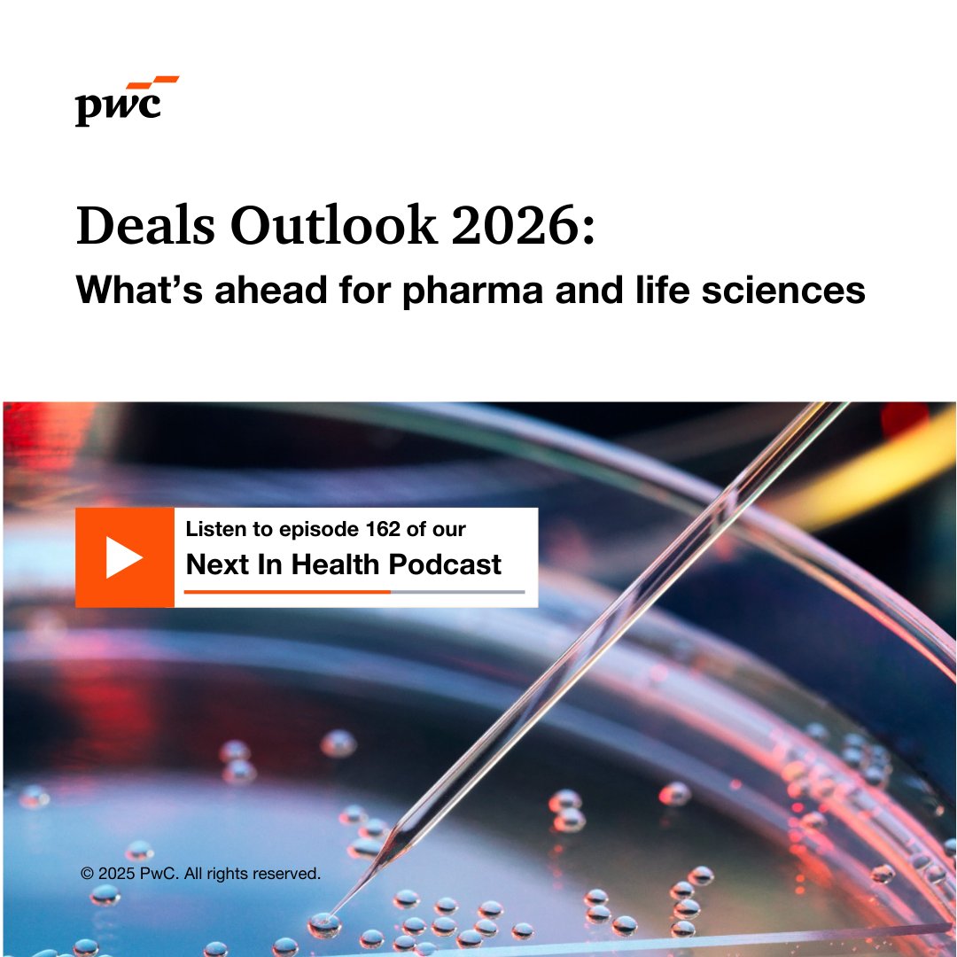 BrandyBecker's tweet photo. In this episode of PwC’s Next in Health, Glenn Hunzinger and Roel van den Akker discuss what's ahead for pharma &amp; life sciences M&amp;A in 2026. Listen here: https://t.co/KgZS4IwU7H https://t.co/rIhMrwS8uN