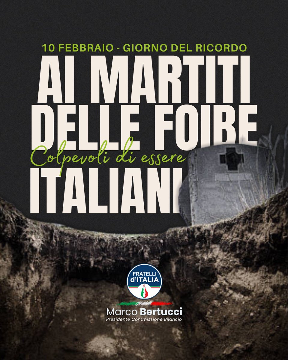 Ricordiamo i martiri delle Foibe e la tragedia dell’esodo Giuliano-dalmata. Tutti colpevoli di essere italiani 🇮🇹

#foibe #giornodelricordo #commemoriazione #italia #regionelazio