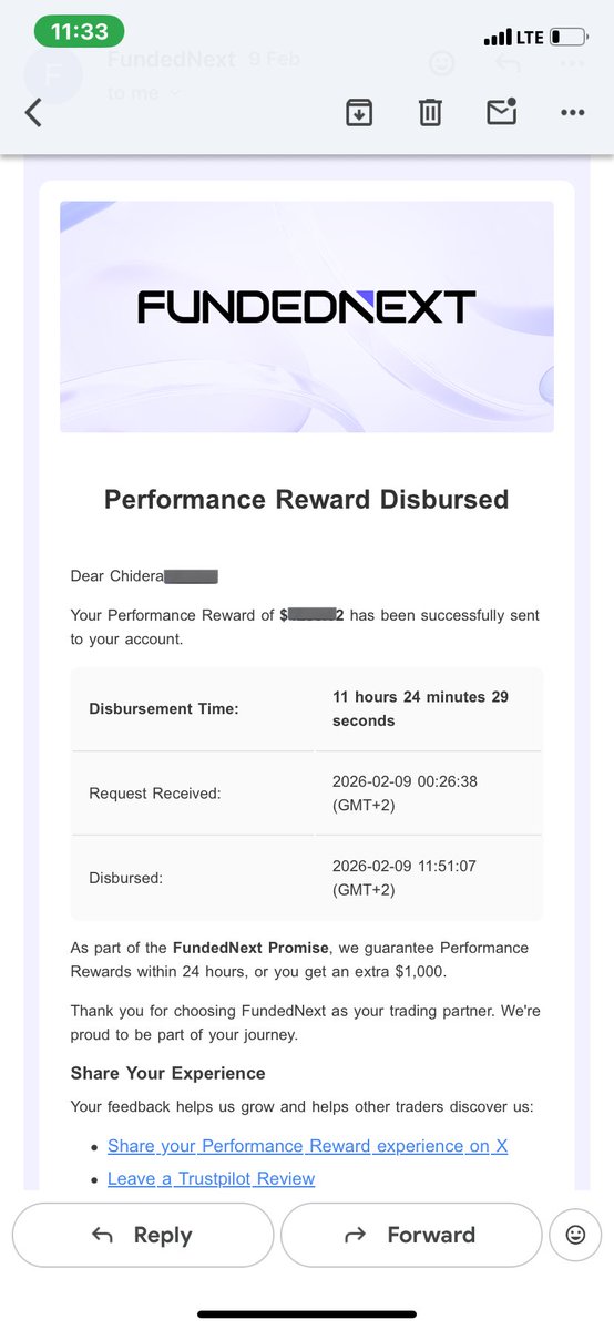 First 4 figures payout of the month.
Courtesy <a href="/FundedNext/">FundedNext</a> 

Swift In less than 11hrs