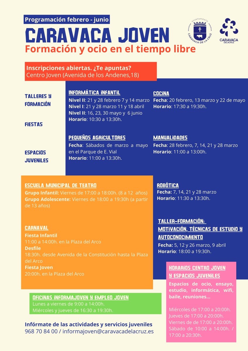 👧 El Ayuntamiento de #Caravaca pone en marcha una nueva edición del programa ‘Caravaca Joven’ con actividades de formación, ocio y apoyo emocional: acortar.link/SQS8ko
