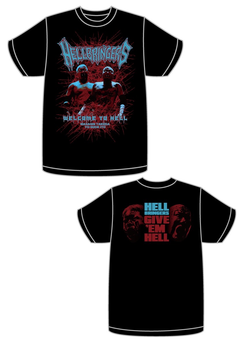 明日の大日本板橋大会よりヘルブリンガーズTシャツ残り在庫を欠場中のヘルブリンガーズ相方伊東優作のAIDとしてミニ写真付きで3000円で販売致します。ミニ写真は4種類から好きな物をお選び下さい。
持ってる方も持ってない方も優作の復帰後の活躍を願い是非宜しくお願いいたします🐙