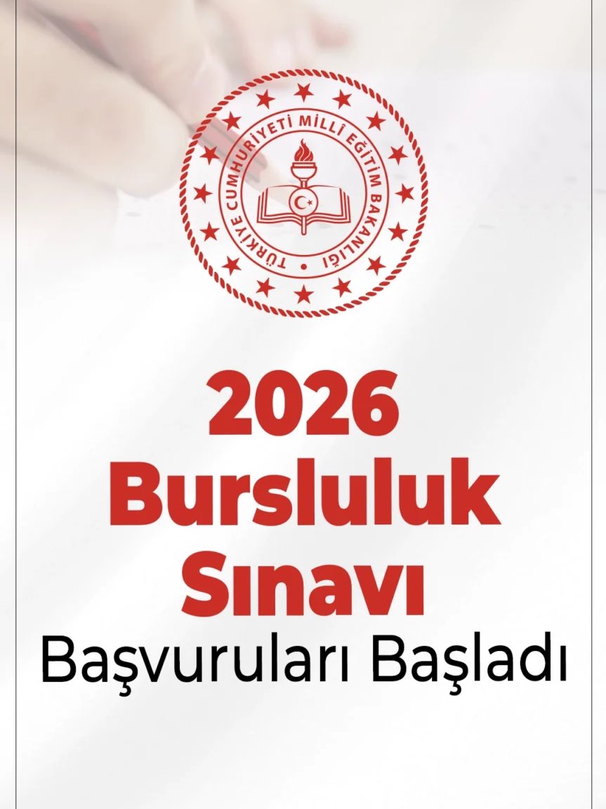 Millî Eğitim Bakanlığınca 26 Nisan 2026 tarihinde gerçekleştirilecek olan "İlköğretim ve Ortaöğretim Kurumları Bursluluk Sınavı Başvuru ve Uygulama Kılavuzu yayımlandı.
26 Nisan 2026 tarihinde gerçekleşecek sınava başvurular, 9 Şubat - 11 Mart 2026 tarihleri arasında yapılacaktır