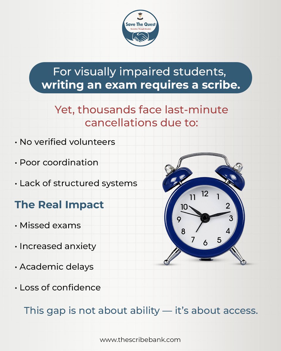 savethequest's tweet photo. According to the Census of India, 2.68 crore people live with disabilities.
Many students still struggle to access scribes for exams.
The Scribe Bank is ensuring reliable, respectful support.
#AccessibilityMatters #SaveTheQuest #ScribeBank #InclusionForAll https://t.co/vCLLR4TiGD