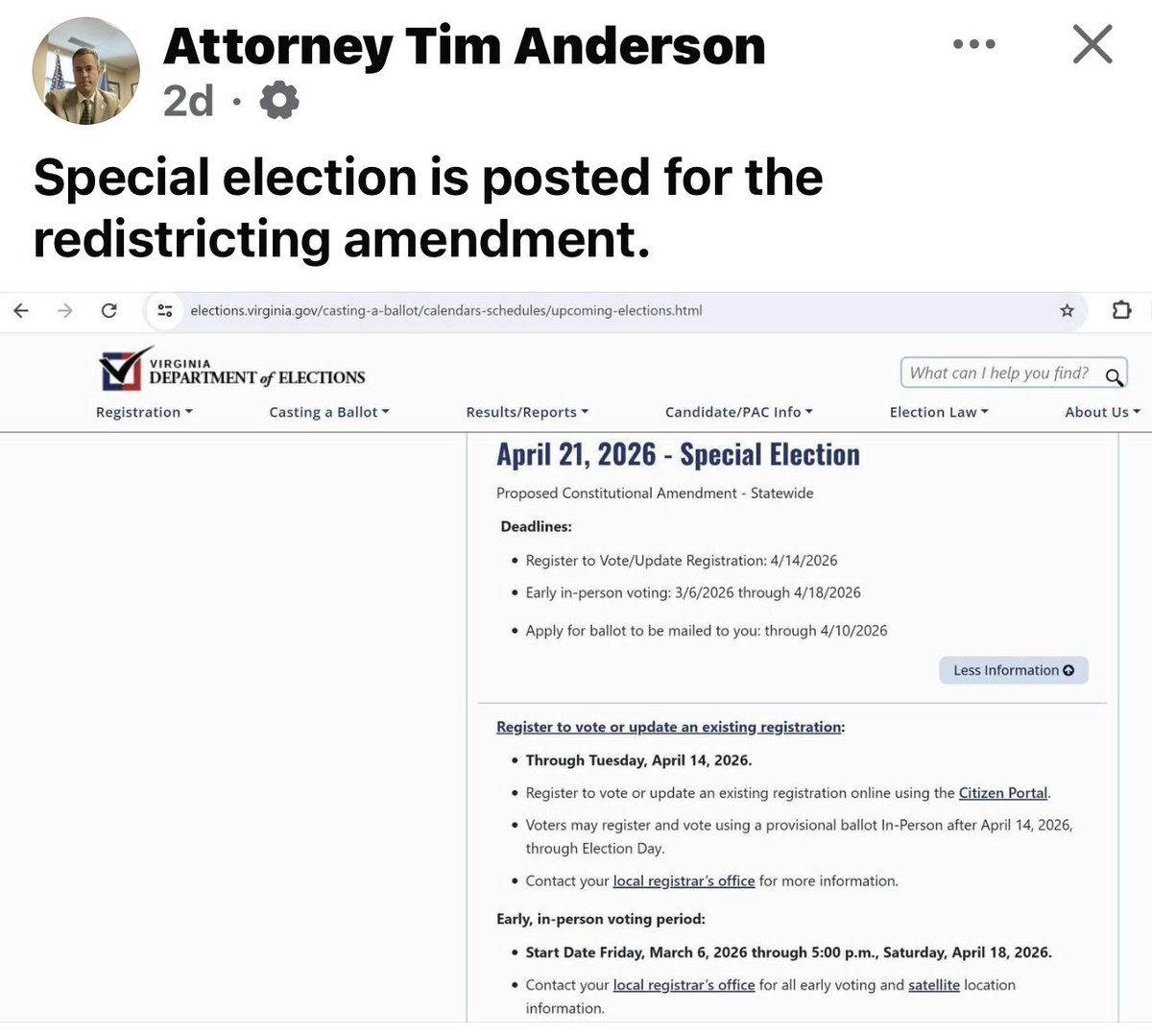 🚨It is up to you if you want fair representation in the state of Virginia. If you are ok with 1 party rule and no checks and balances then vote for gerrymandering. Virginia will end up worse than California. As someone who lived there 26 years and watched the deterioration and