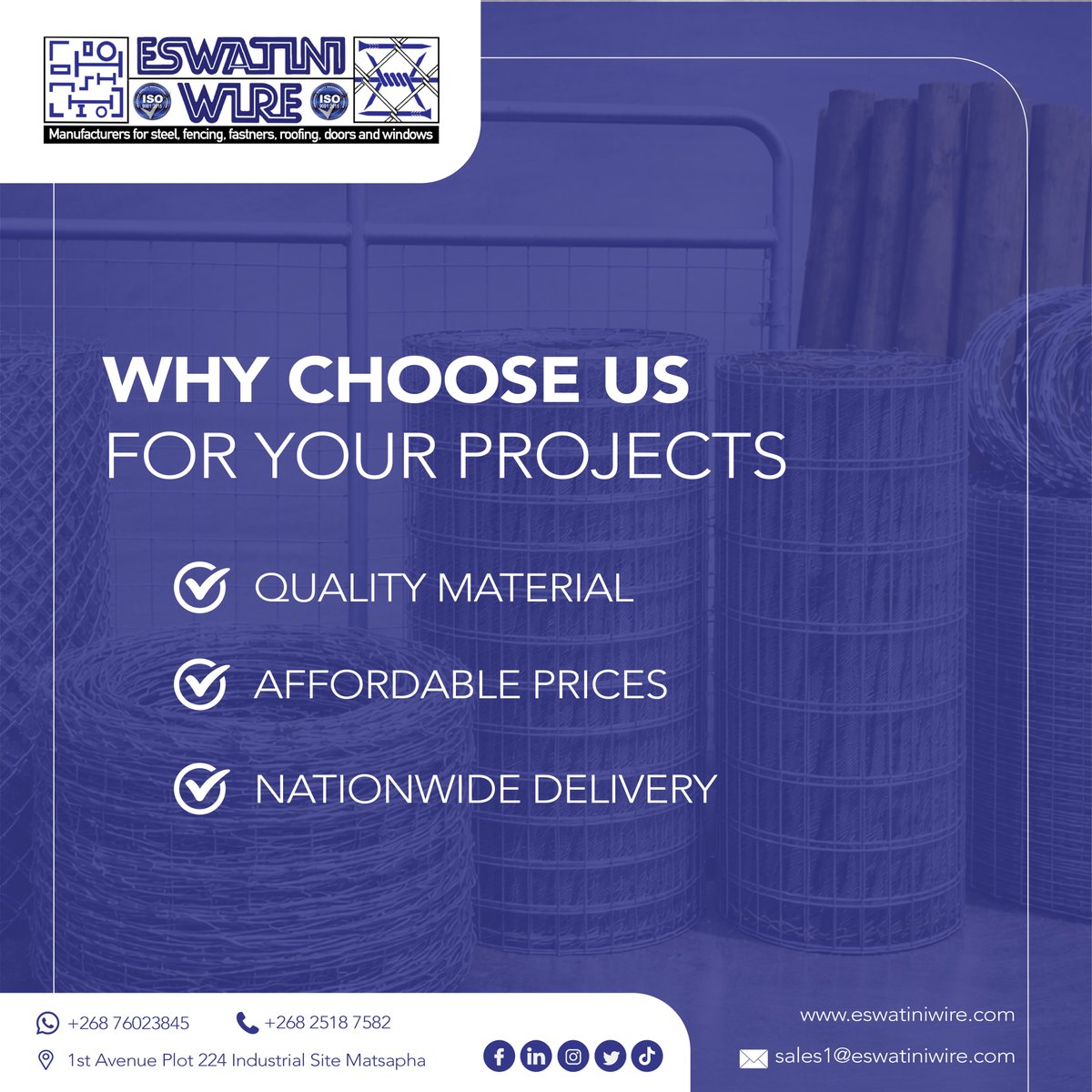 EswatiniWire's tweet image. With over 30 years of business our  job is to serve you with the best quality, best price and convenience.
Get a quote
#Eswatiniwire #steelmaterial #Quality #Tuesday #ChooseDay