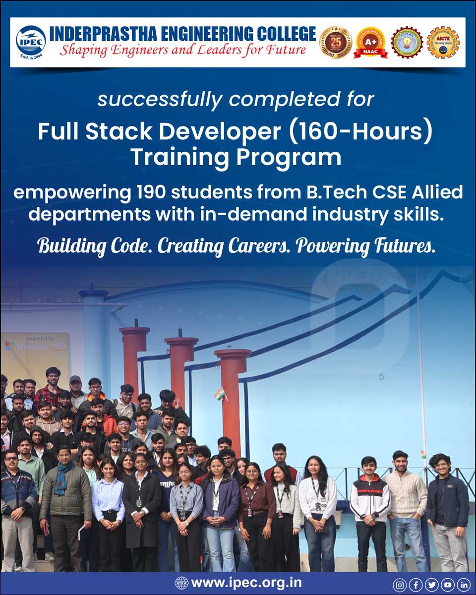 ipecgzb's tweet photo. Shaping Future Full Stack Developers

3rd-year https://t.co/TJxjIVxbf7 CSE Allied students of IPEC successfully completed an intensive 160-hour Full Stack Developer Training Program
.
#IPEC #ipec30 #EdunetFoundation #FullStackDeveloper
#FullStackTraining #SkillDevelopment https://t.co/PDyu5J2o30