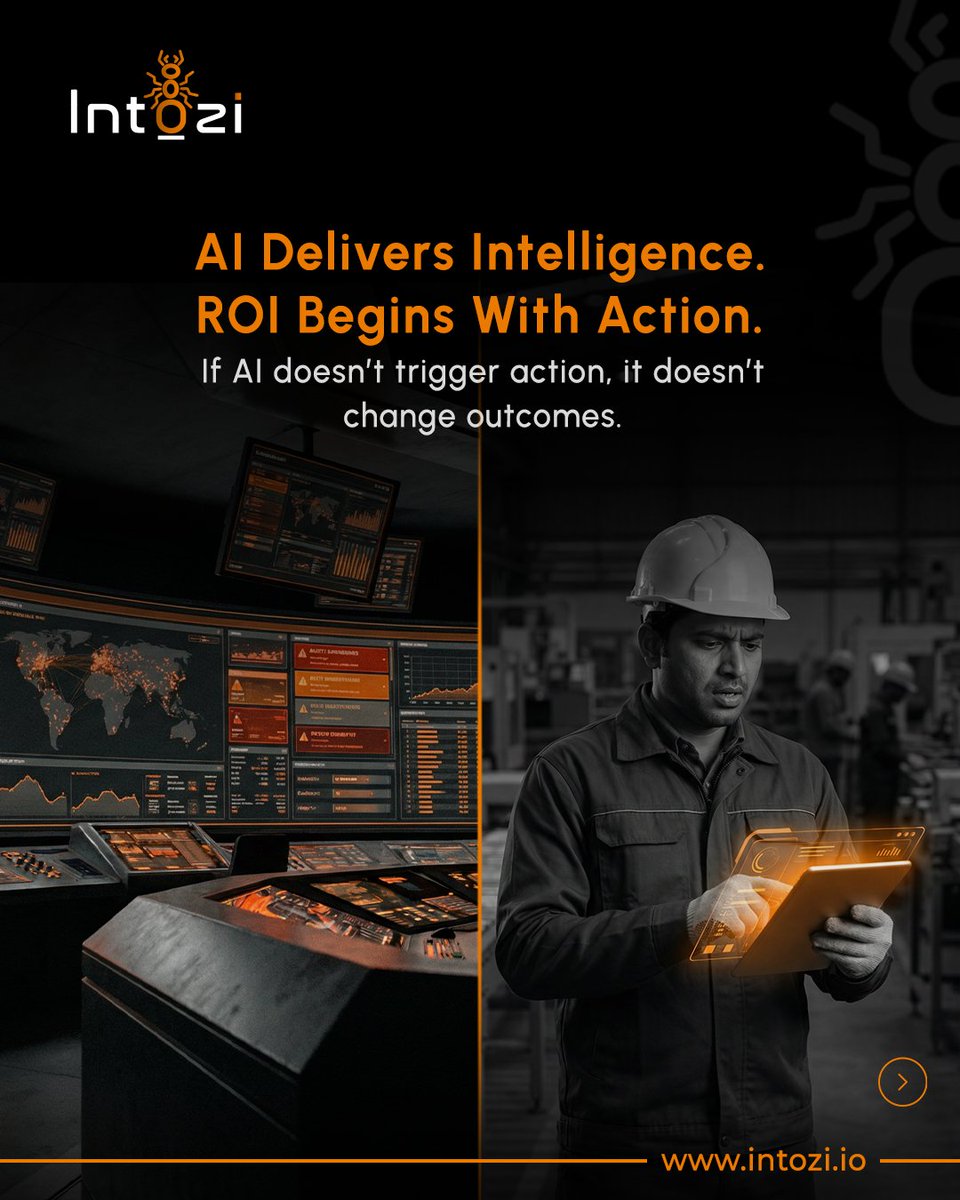 IntoziTech's tweet photo. AI dashboards show problems.
But factories don’t improve until someone acts.

Intozi connects video analytics to real workflows: SOP triggers, team alerts, faster response, measurable ROI.

Read the full blog: https://t.co/r08Bu6B6EZ

#Intozi #AIVideoAnalytics #Manufacturing https://t.co/A5C9QlU5i1