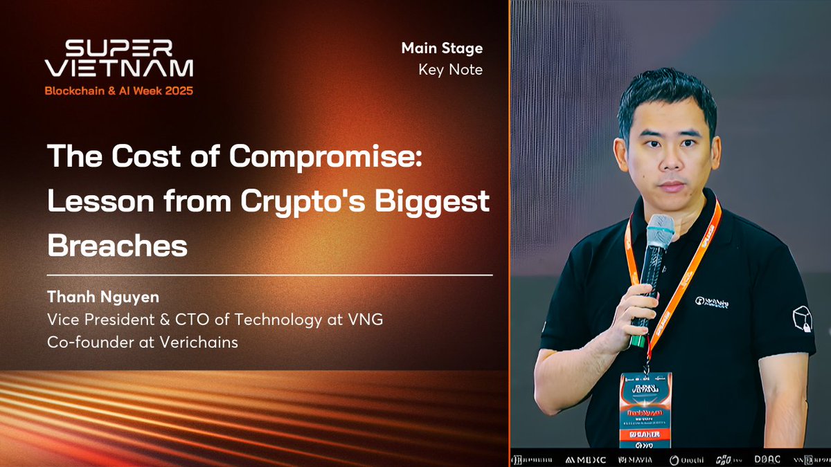 superedge_org's tweet photo. Uncover the staggering costs of security compromises and hard-hitting lessons from crypto's most infamous breaches!  

Exclusive keynote by Thanh Nguyen, Vice President & CTO of Technology at VNG, Co-Founder at Verichains, live from the @super_vietnam 2025 Main Stage.  

Watch the full session here: https://t.co/qY8xnx2TsZ