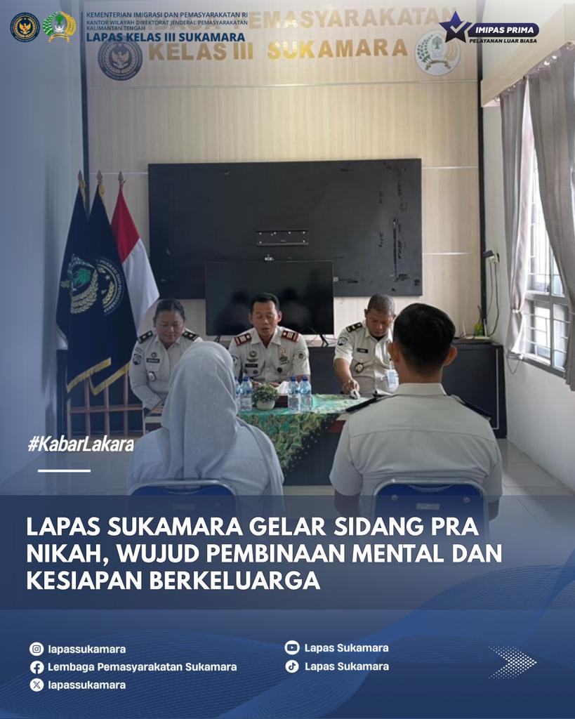 lapassukamara's tweet photo. Lapas Sukamara Gelar Sidang Pra Nikah, Wujud Pembinaan Mental dan Kesiapan Berkeluarga
#kemenimipas
#lapassukamara
#kabarlakara
#Ditjenpas
#pemasyarakatan
guardandguide
DitjenpasKalteng
IPutuMurdiana
infoimipas
Kontributor : Humas Lapas Sukamara https://t.co/6AJM6EmgP1