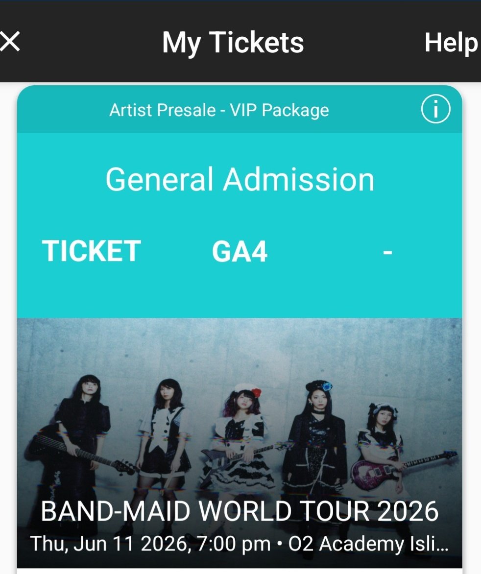 JamesBlythe_'s tweet photo. @bandmaid Got my london vip ticket. #bandmaid #o2 #OMEISYUSAMA #member https://t.co/254DRULmpQ