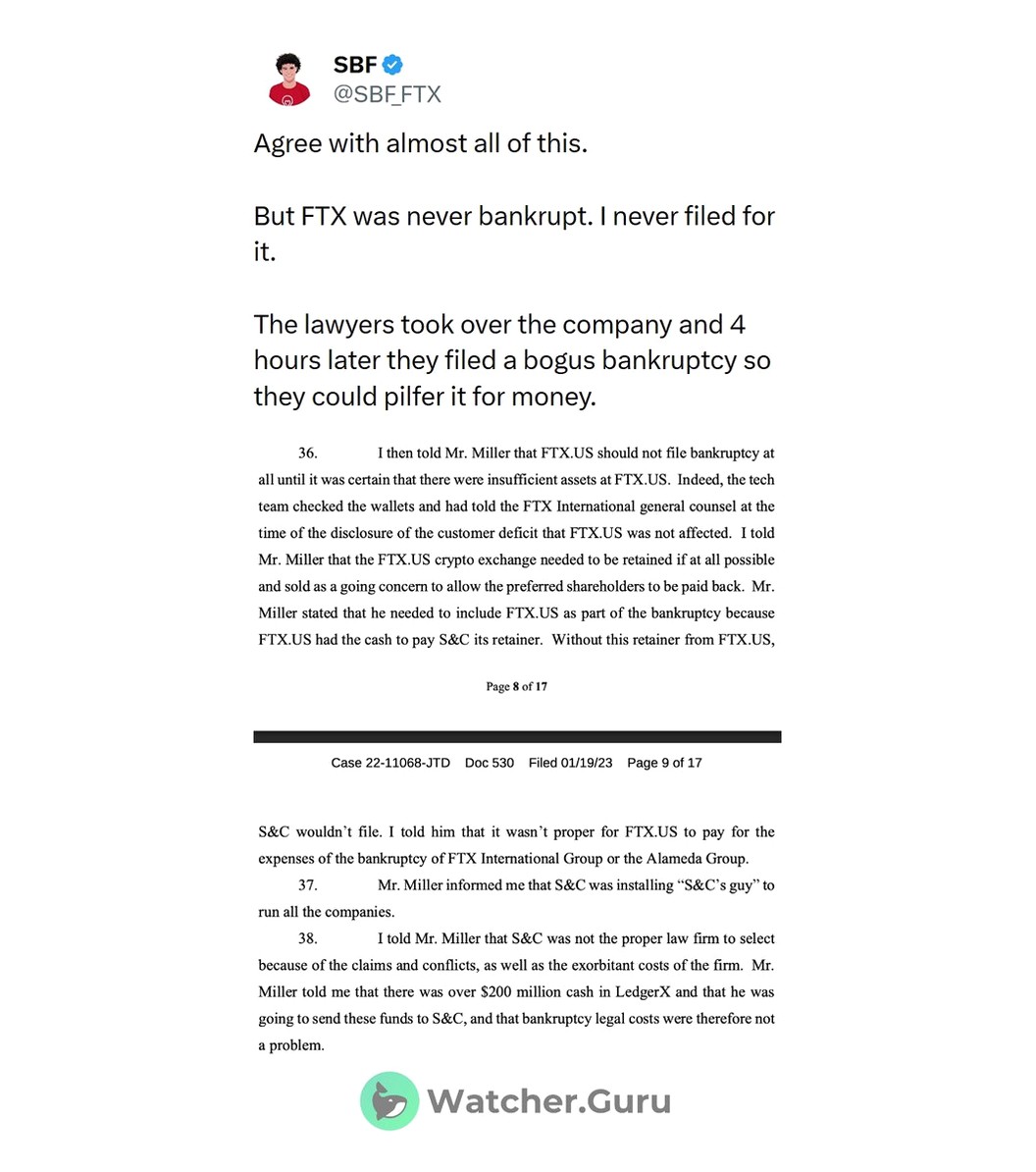 BlockPulseG's tweet image. 萨姆·班克曼-弗里德表示，FTX从未破产，他也从未为其申请破产。