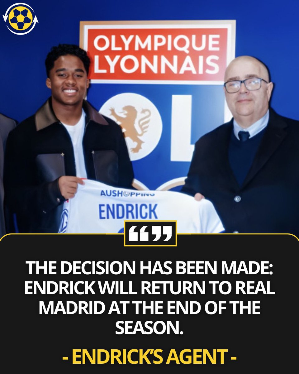 DeadlineDayLive's tweet photo. 🚨 Endrick's agent has confirmed the player will NOT extend his loan at Lyon:

🗣️ "The decision has been made: 𝗘𝗡𝗗𝗥𝗜𝗖𝗞 𝗪𝗜𝗟𝗟 𝗥𝗘𝗧𝗨𝗥𝗡 𝗧𝗢 𝗥𝗘𝗔𝗟 𝗠𝗔𝗗𝗥𝗜𝗗 𝗔𝗧 𝗧𝗛𝗘 𝗘𝗡𝗗 𝗢𝗙 𝗧𝗛𝗘 𝗦𝗘𝗔𝗦𝗢𝗡. It’s a loan without a buy option, so he will come back. 🔙

What will happen next season? I can’t predict that, but one thing is certain: at the end of the season, 𝗘𝗡𝗗𝗥𝗜𝗖𝗞 𝗪𝗜𝗟𝗟 𝗕𝗘 𝗔 𝗡𝗘𝗪 𝗣𝗟𝗔𝗬𝗘𝗥 𝗢𝗙 𝗥𝗘𝗔𝗟 𝗠𝗔𝗗𝗥𝗜𝗗." 🇧🇷❌

(🎙️ Win Win)