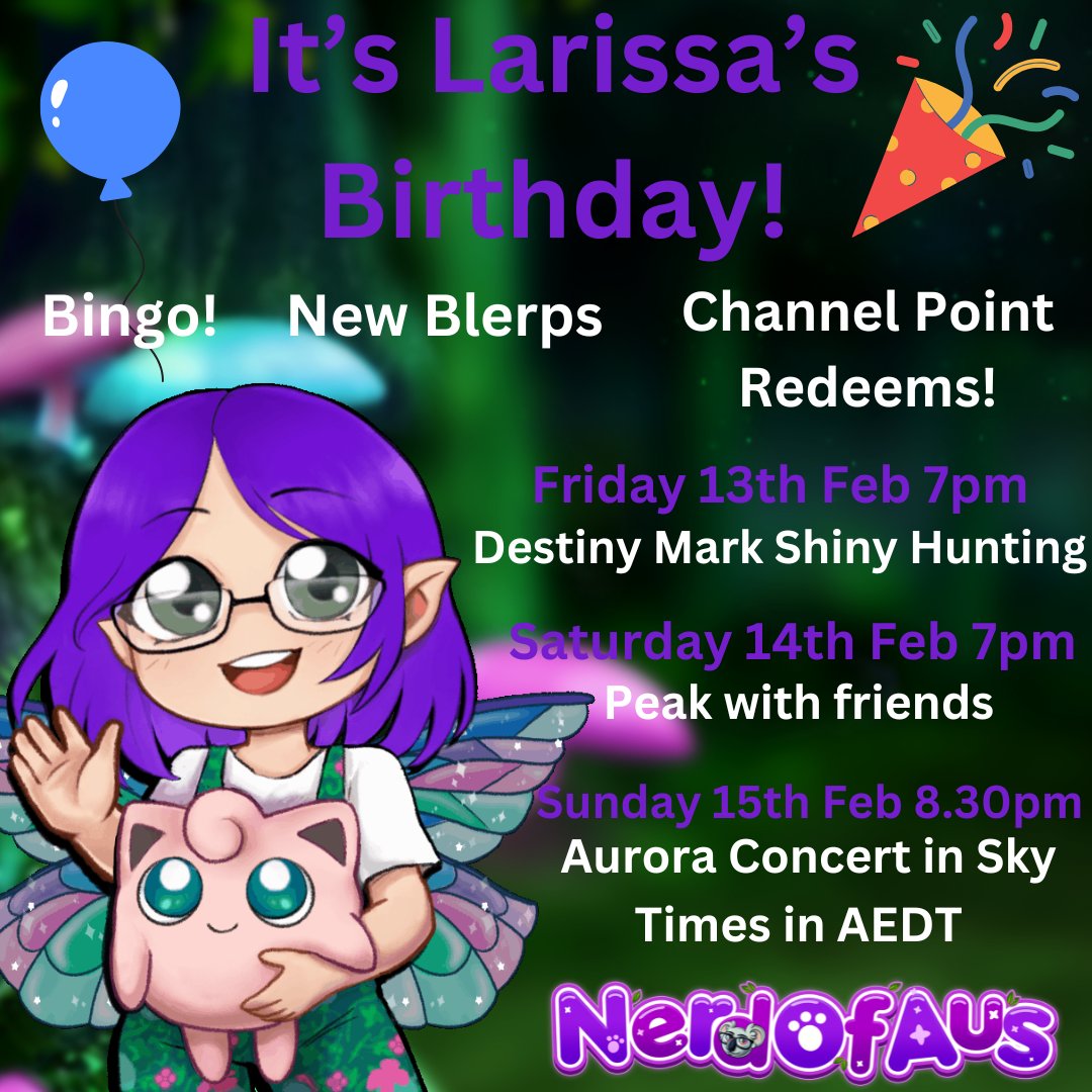 It's my birthday week and I'll be doing three birthday streams this weekend!! Check out the schedule page on my Twitch channel to see streams in your time zone! 🥳
twitch.tv/nerdofaus/sche…
<a href="/nerdsnnoobs/">Nerds & Noobs</a> <a href="/AuraAllianceTV/">Aura Alliance</a> #koalacrew #anzcreators #birthday