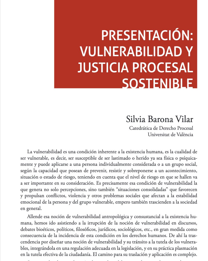 ‼️ Núm. 39 (2025) de <a href="/teoriayderecho/">Teoría & Derecho</a> <a href="/Tirant_ESP/">Tirant España</a> 
 'Vulnerabilidad y justicia procesal sostenible'
      Silvia Barona (coord.)
Colaboraciones de F.Martín, Juan F. Herrero, José Fco Etxeberria, Marina Gascón, Luis Cucarella, Esther Pillado y Elena Martínez
teoriayderecho.tirant.com/index.php/teor…