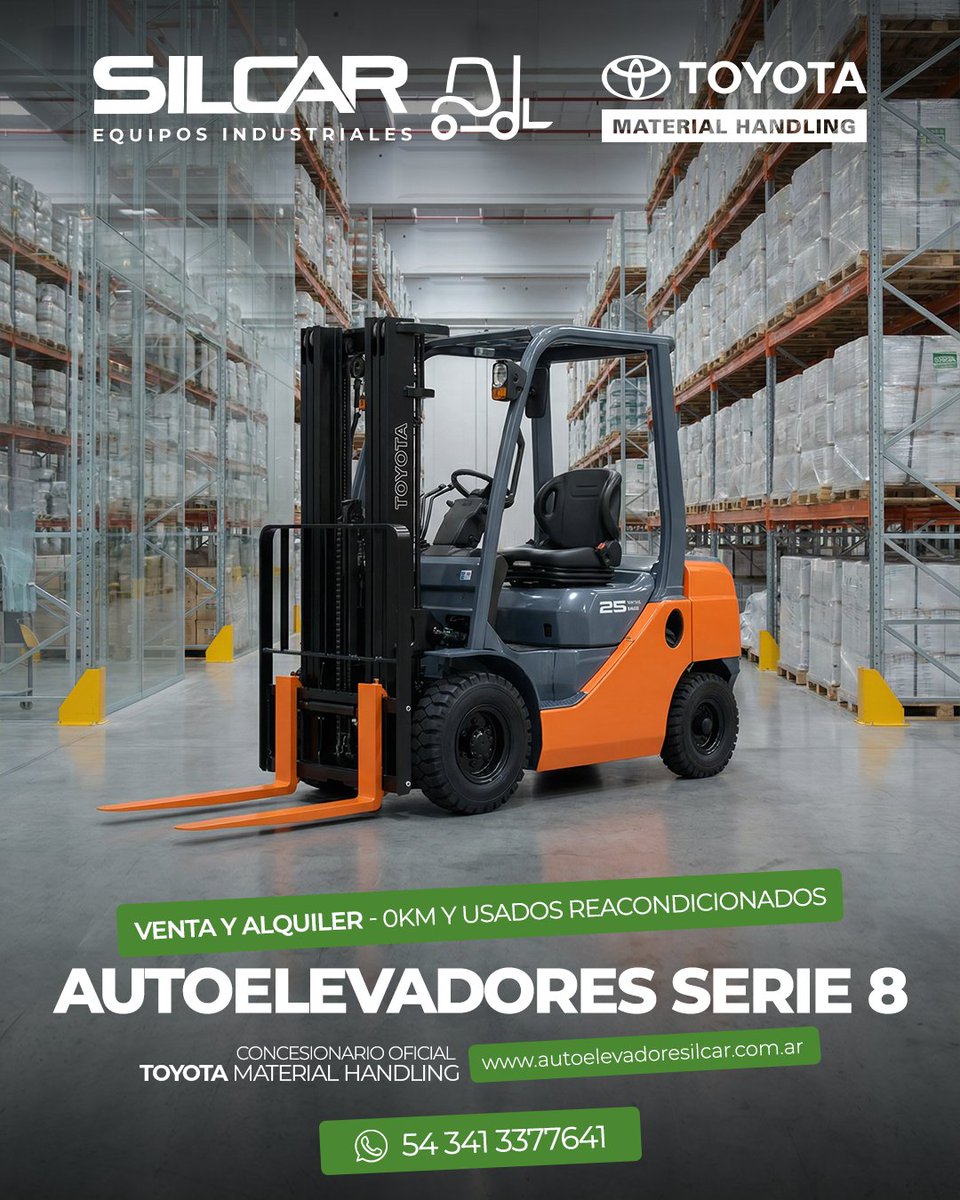 🔹VENTA Y ALQUILER DE EQUIPOS INDUSTRIALES - 0KM Y USADOS REACONDICIONADOS
✔ TOYOTA MATERIAL HANDLING – SERIE 8

📲¡CONSULTANOS!
📞 +54 341 337 7641
📨ventas@gruposilcar.com

📞Contactanos hoy y llevate calidad. Llevate Toyota.
🌐autoelevadoresilcar.com.ar