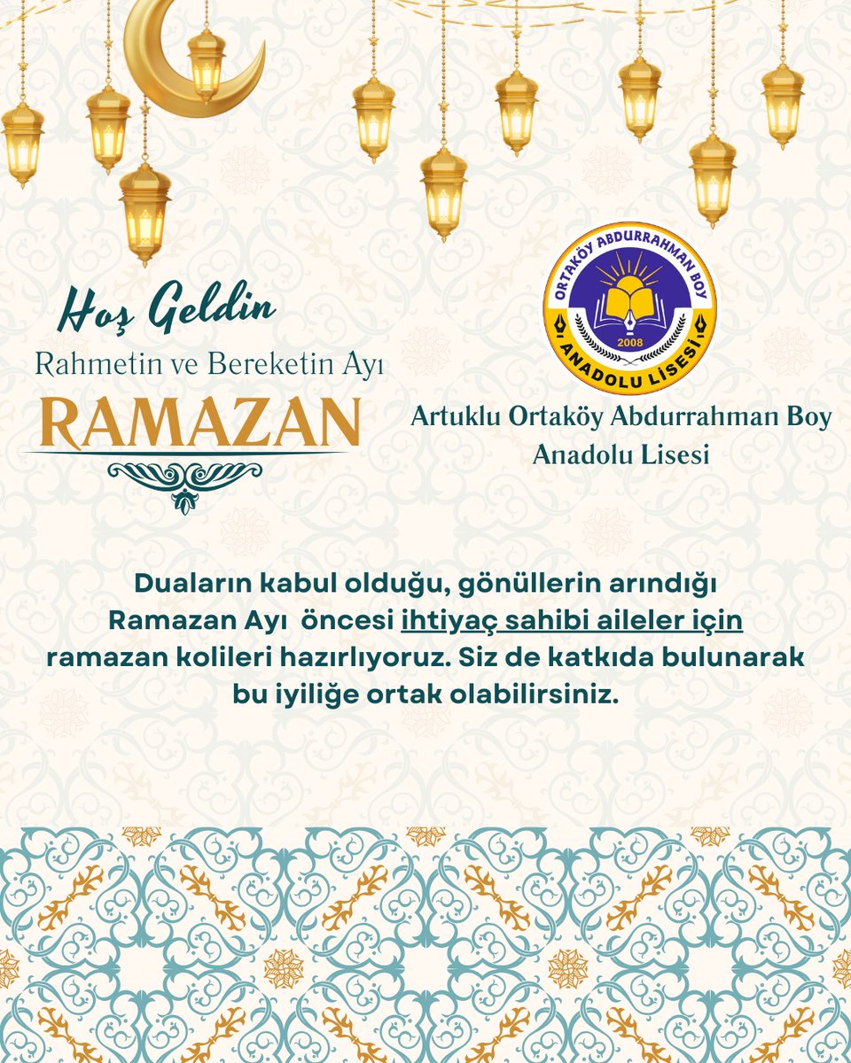 #RamazanGeliyor 
<a href="/tcmeb/">Millî Eğitim Bakanlığı</a> <a href="/Yusuf__Tekin/">Yusuf Tekin</a> <a href="/meb_ogm/">Ortaöğretim Genel Müdürlüğü</a> <a href="/Mardin_Valiligi/">Mardin Valiliği</a> <a href="/tuncay_akkoyun/">Tuncay Akkoyun</a> <a href="/Artuklukymkm/">T.C. Artuklu Kaymakamlığı</a> <a href="/mardinilmem/">Mardin İl Millî Eğitim Müdürlüğü</a> <a href="/ali_eyyupkoca/">Ali Eyyupkoca</a> <a href="/artukluilcemem/">Artuklu İlçe Milli Eğitim Müdürlüğü</a> <a href="/mehmeteminduya1/">Mehmet Emin DUYAN</a>