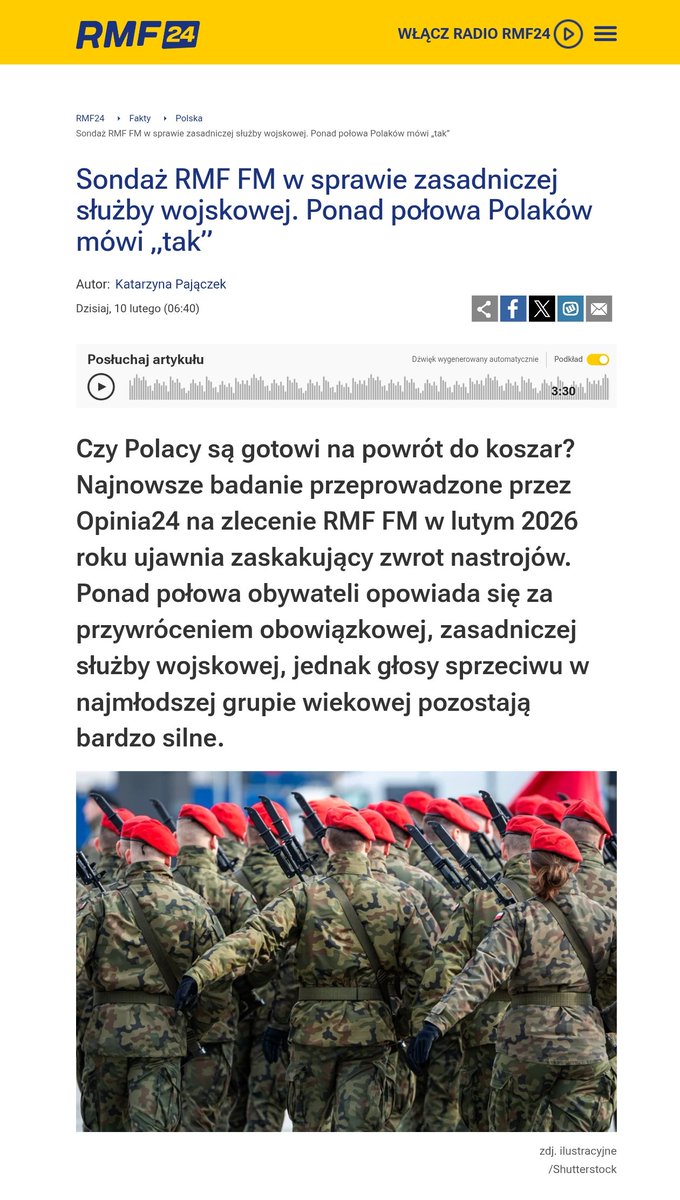 michaldworczyk's tweet photo. 🧵 1/5 Nareszcie dobre informacje!
52% Polaków jest za przywróceniem obowiązkowej powszechnej służby wojskowej! Patrząc na zalew różnych sondaży politycznych, codzienne partyjne pałkarstwo czy kolejne celebryckie „dramy”, którymi ekscytują się Polacy, to jest naprawdę dobra informacja z punktu widzenia bezpieczeństwa Polski. Takie sondaże mają szanse  dodać odwagi  politykom i wojskowym do tej decyzji, której wszyscy się boją myśląc o reakcji społecznej.