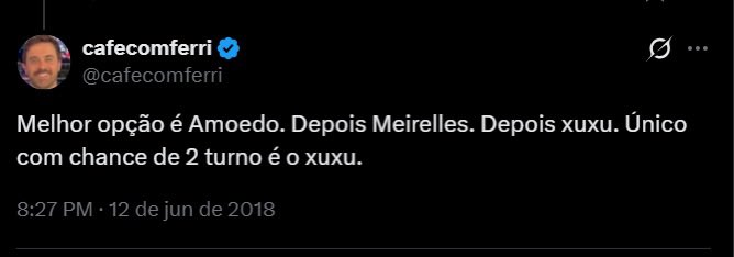 2018 esse cidadão já fazia esse tipo de “análise do cenário eleitoral” agora em 2026 ele se dedica, quase que exclusivamente, para fortalecer a narrativa de que Flávio é inviável, mesmo com pesquisas mostrando o contrário.

Não consigo acreditar que isso é apenas burrice!