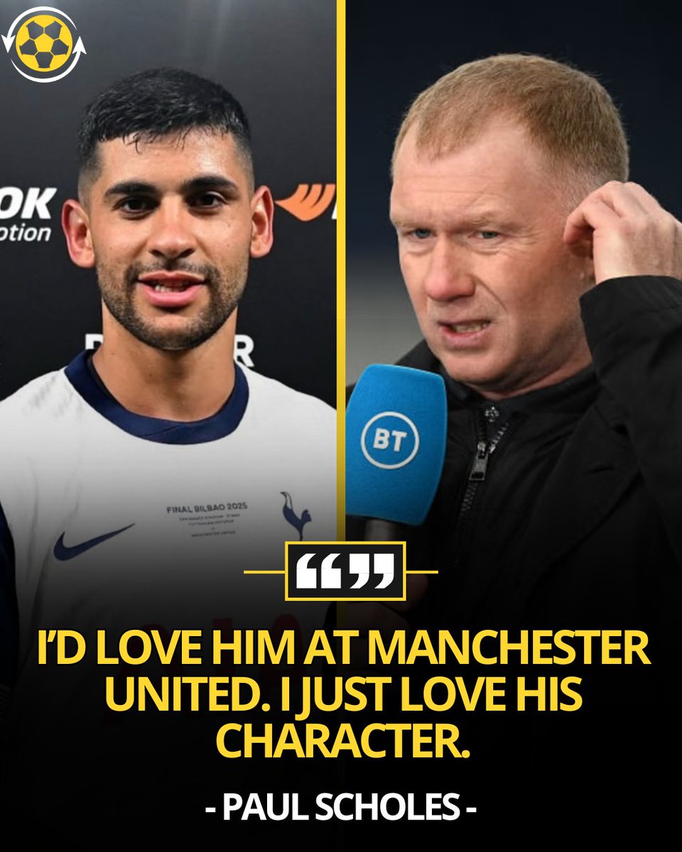 DeadlineDayLive's tweet photo. 🚨🗣️ Paul Scholes on Cristian Romero: “Do you know what? I love him. He’s p****d off at Spurs, isn’t he? He doesn’t want to be there.  

He’s having a go at the crowd and the board I think his head has checked out a bit. But I’d love him at Manchester United. I just love his character.” 

(🎙️ @goodbadftblpod)