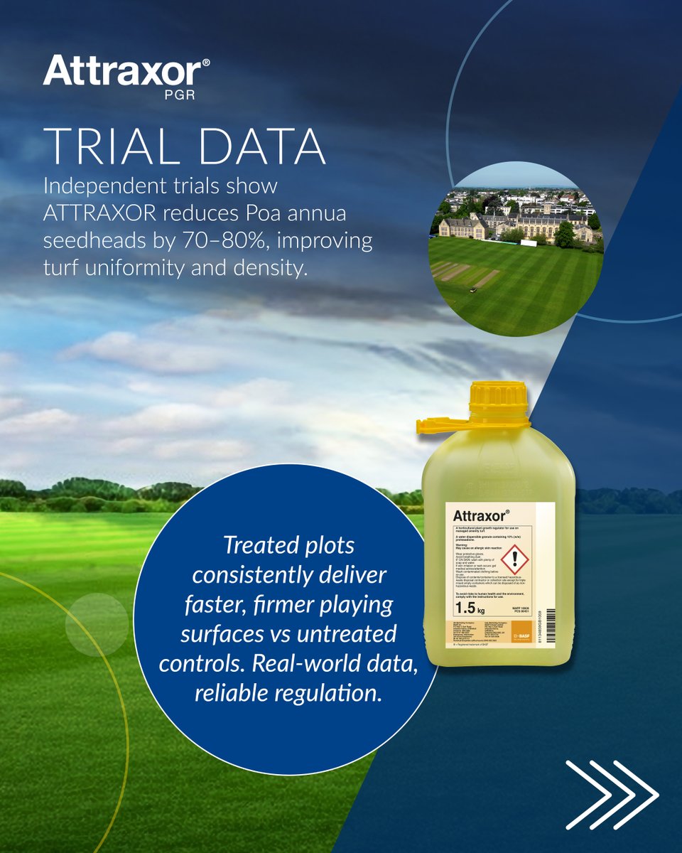 AgrovistaAMNTY's tweet photo. Independent trials show ATTRAXOR reduces Poa annua seedheads by 70–80%, improving turf uniformity and density. Treated plots consistently deliver faster, firmer playing surfaces vs untreated controls. Real-world data, reliable regulation.

https://t.co/uYpf6IbSwx

#TurfScience #Attraxor #PGR