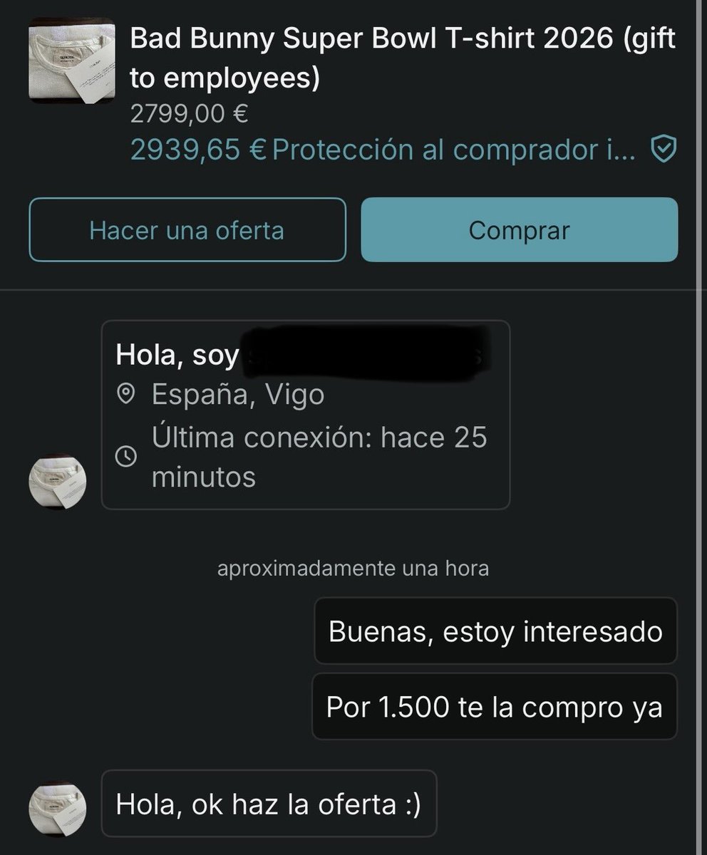 lprofitos's tweet image. Camisetas regaladas por Bad Bunny a 2.500€ en Vinted. La gente está fatal.