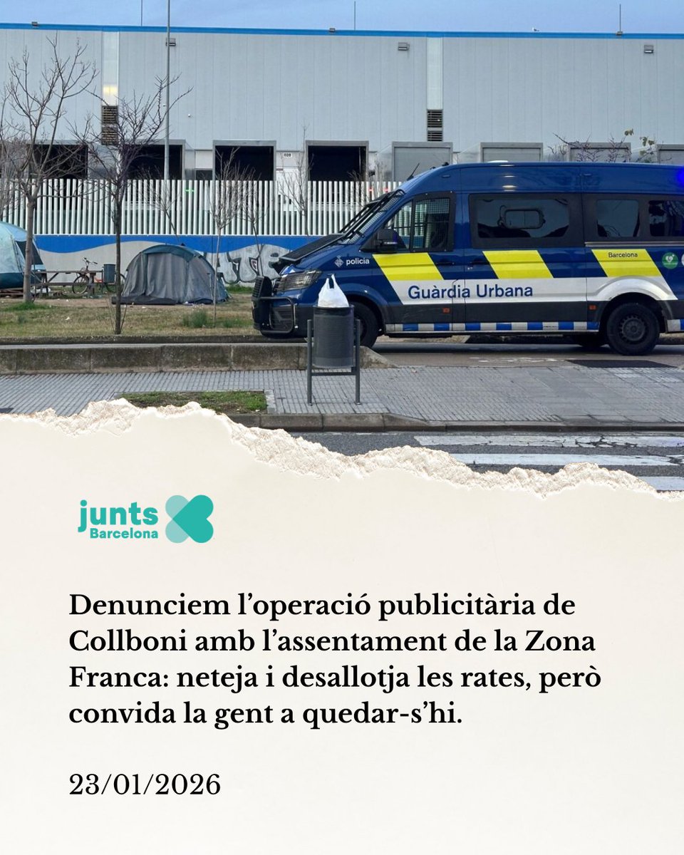 ‼️ Denunciem l’operació publicitària de Collboni amb l’assentament de la Zona Franca: neteja i desallotja les rates, però convida la gent a quedar-s’hi.

Llegeix la nota de premsa ⤵️
junts.barcelona/assentaments-n…
