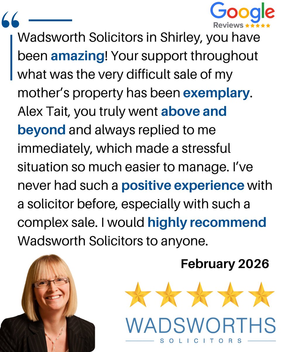 Wadsworthslaw's tweet image. We know that selling a property can be stressful at the best of times - and even more so when there’s emotion involved. Being able to support clients clearly, promptly and with care is so important.

#ClientFeedback #PropertySale