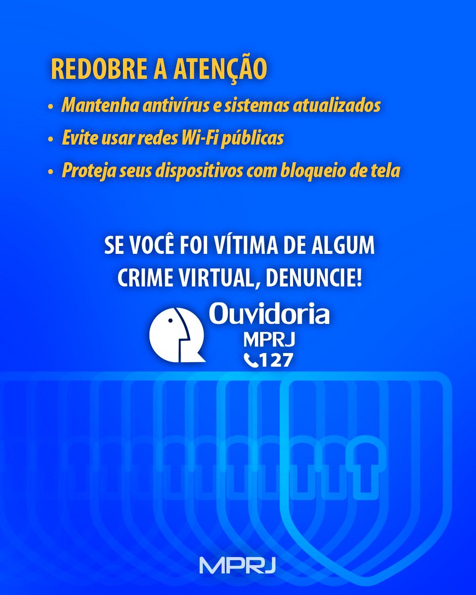 MP_RJ's tweet image. E se você foi vítima de algum crime virtual, entre em contato com a nossa #Ouvidoria e denuncie:

📞 Telefone: 127 (ligação gratuita no RJ) ou (21) 3883-4600
🔗 Formulário: mprj.mp.br/comunicacao/ou…
📌 Atendimento presencial: Av. Marechal Câmara, 370, térreo, Centro – RJ Segunda a