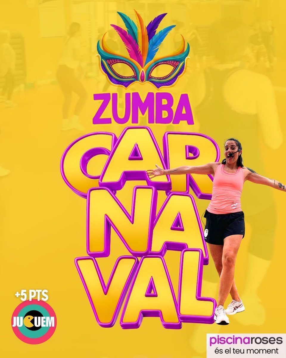 Aquest dimecres la classe de Zumba es posa carnavalera.
Vine disfressat/da o amb algun detall, que també compta i li posem Carnaval al cos

🎁 +10 punts JUGUEM (cal activar el repte) 

🕖 Dimecres · 19.15 h
💯 A càrrec Andrea
👗 Dress code: Carnaval (100% actitud, 0% excuses)