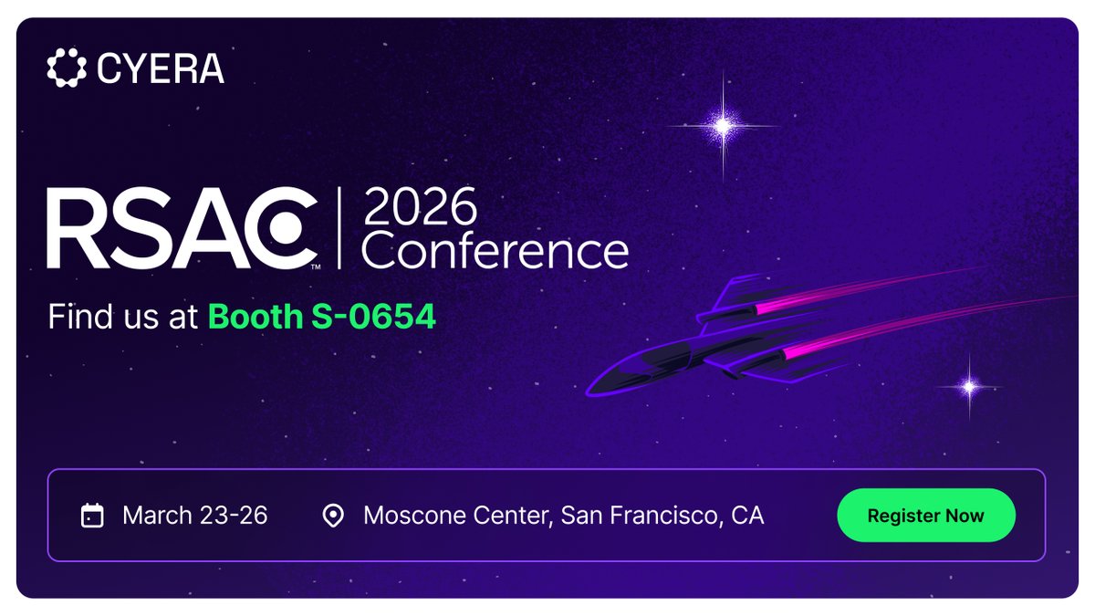 cyera_io's tweet photo. @cyera_io is heading to RSAC 2026, and we’re excited to be back🚀 

We’re looking forward to a full week of conversations across data, AI, and security. From the show floor to events around the city, there will be plenty of ways to connect throughout @OneRSAC week.

See you at booth S-0654 in the South Expo. https://t.co/TiKB2dmyXh