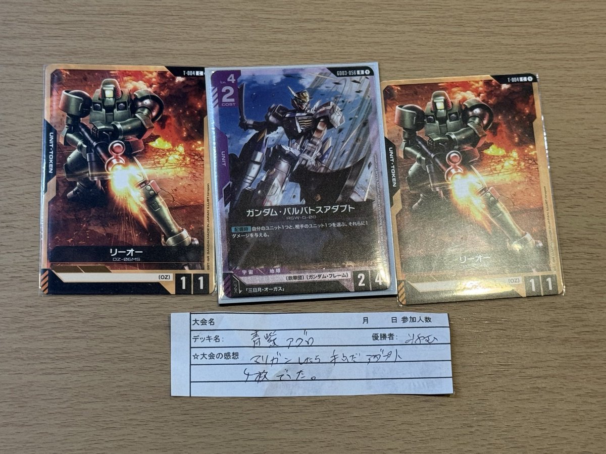 本日のガンダムカードゲーム ショップバトル優勝はみやむさんでした