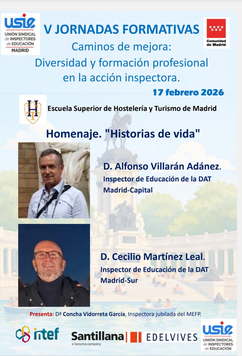 🚨Últimos días de inscripción 
📆 17/02 V Jornada #USIEMadrid
📍 ESHT Lago Casa Campo, Madrid
📌 ¡No te pierdas este bonito encuentro de la inspección educativa madrileña para seguir compartiendo y perfeccionando competencias profesionales! ¡Te esperamos! acortar.link/dbYIEd