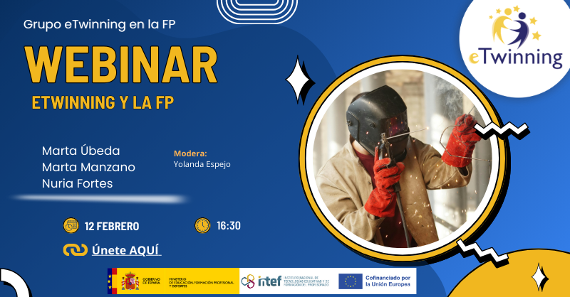 👁️‍🗨️Quieres descubrir cómo eTwinning puede transformar tus proyectos en Formación Profesional?

📅12 de febrero a las 16:30 

🔹 Webinar: “Grupo eTwinning en la FP”
🔗 Únete aquí: run.gob.es/dra8461b

👉Con Marta Úbeda, Marta Manzano y Nuria Fortes