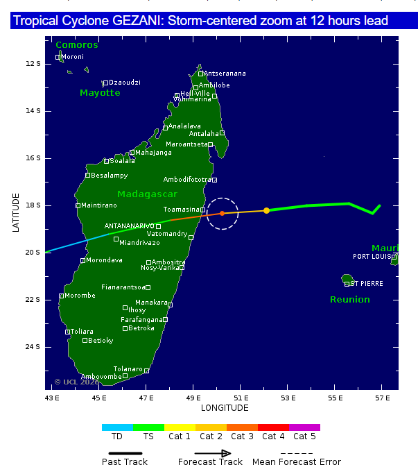 ExtremeMeteo's tweet image. Le #cyclone tropical #Gezani continue à se renforcer en atteignant le niveau 3. C'est une grande menace pour le secteur de #Toamasina (environ 326 000 habitants) dans les prochaines heures. Des vents en rafales à plus de 170 km/h sont attendues avec des pluies torrentielles pour